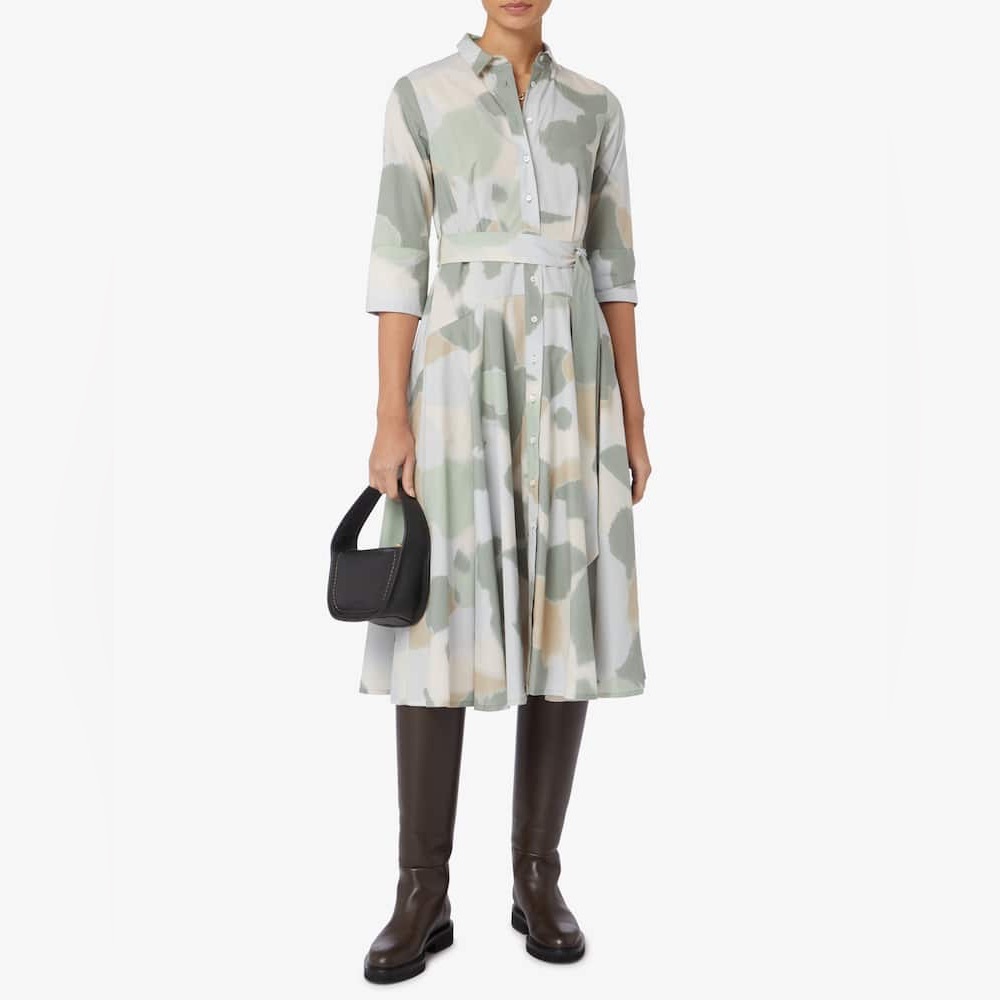 Rosso35 Green and White A-Line Midi Dress